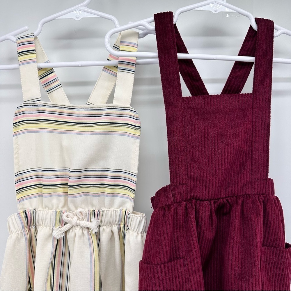 GIRLS 3T Boho OVERALLS Dress LOT Stripe Burgundy PREPPY PEASANT Modern JUMPERS - Picture 2 of 7